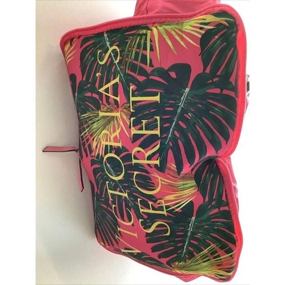 Victoria's Secret Overnight Weekender Tote Bag Packable Folding Pink Tropical - Picture 2 of 9